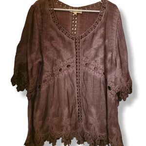 Pretty Angel Size Large Crochet Lace Trim Top Purple